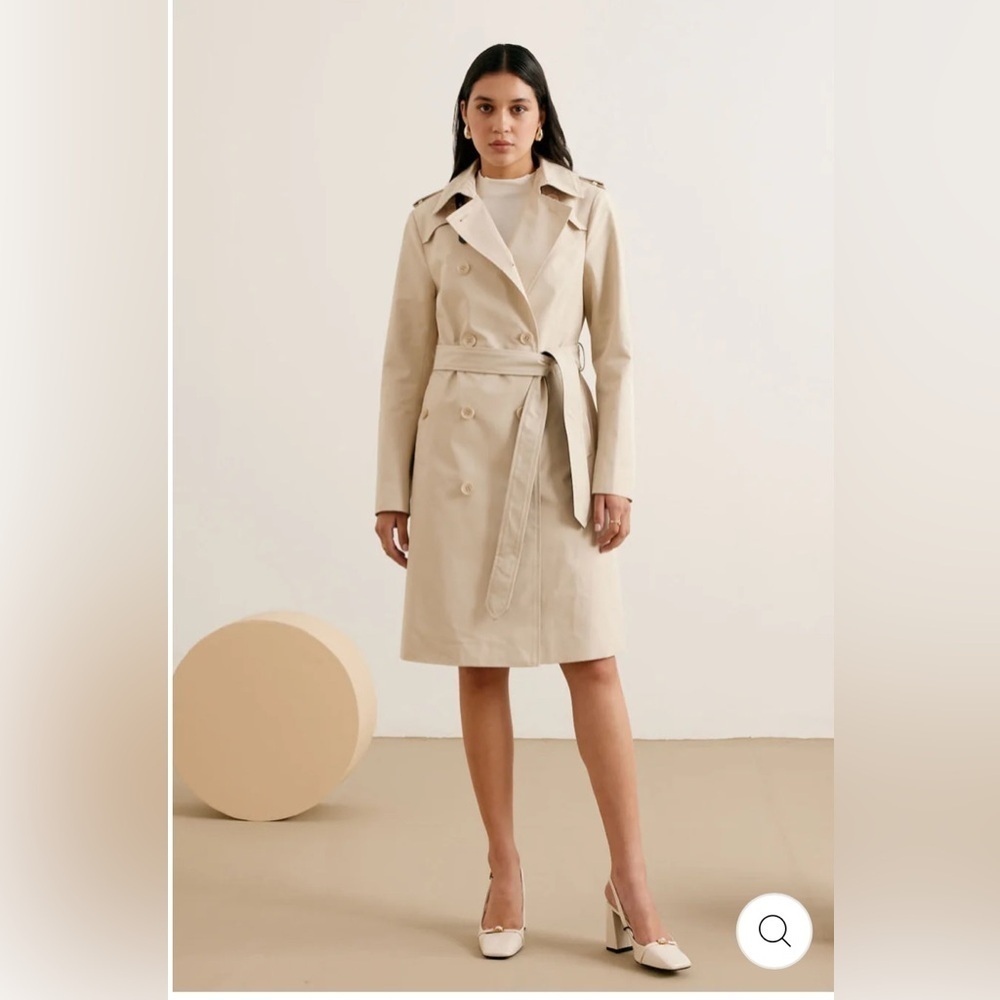 Danier Bretta trench coat long beige cream leather belt double breasted XXS - Picture 2 of 16